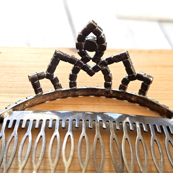 Rare Vintage 1950's Tiara Crown Silver Metal Diamond Rhinestones Hair Comb - Picture 8 of 16